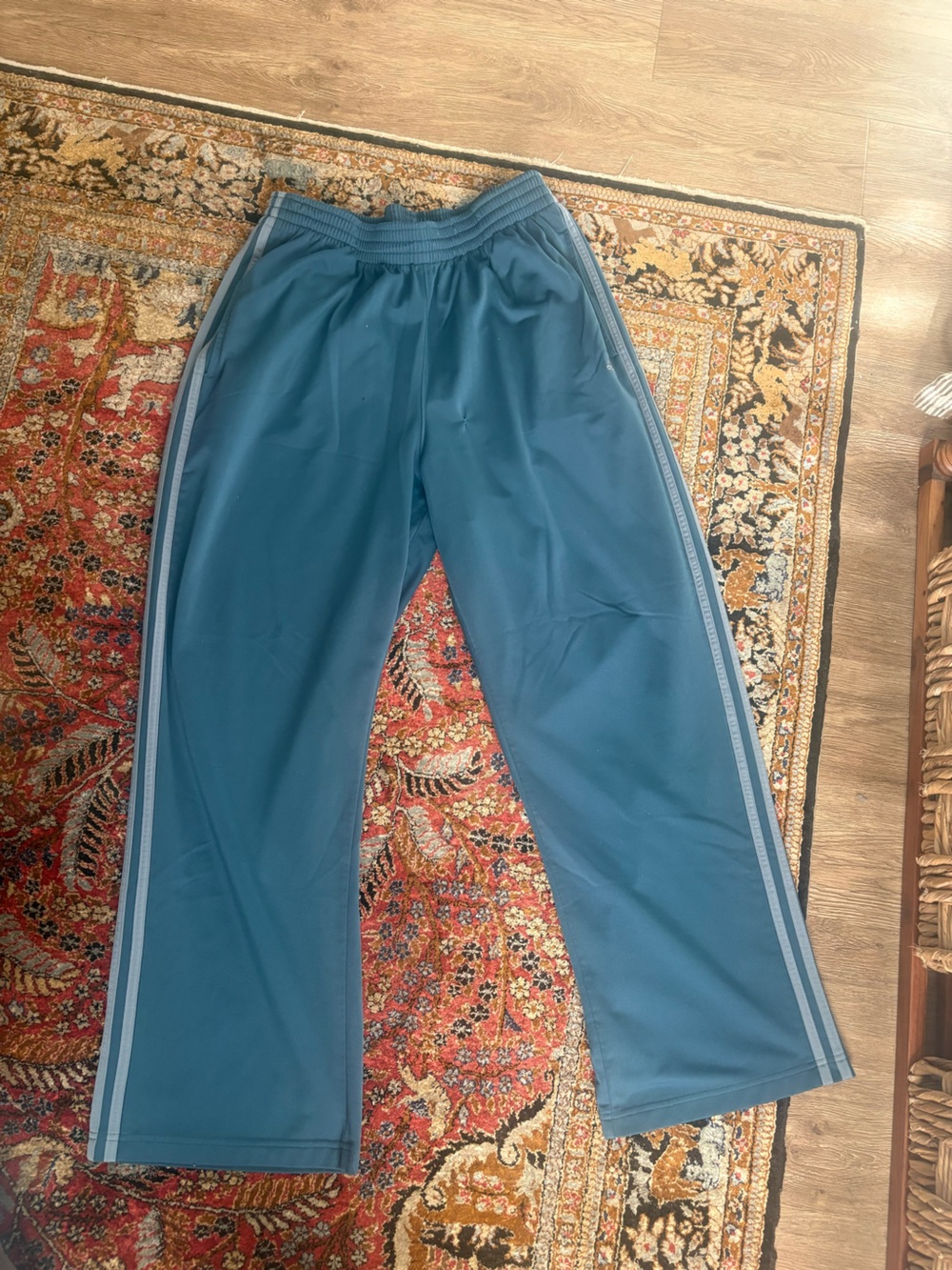 Vtg adidas Teal Track Pants with Light Blue Stripes